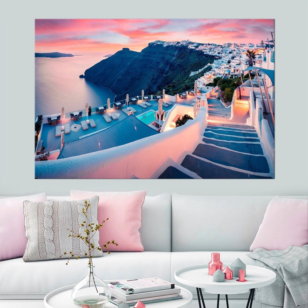 Santorini Greece Canvas Print: Romantic Sunset Coastal Wall Art (ready ...