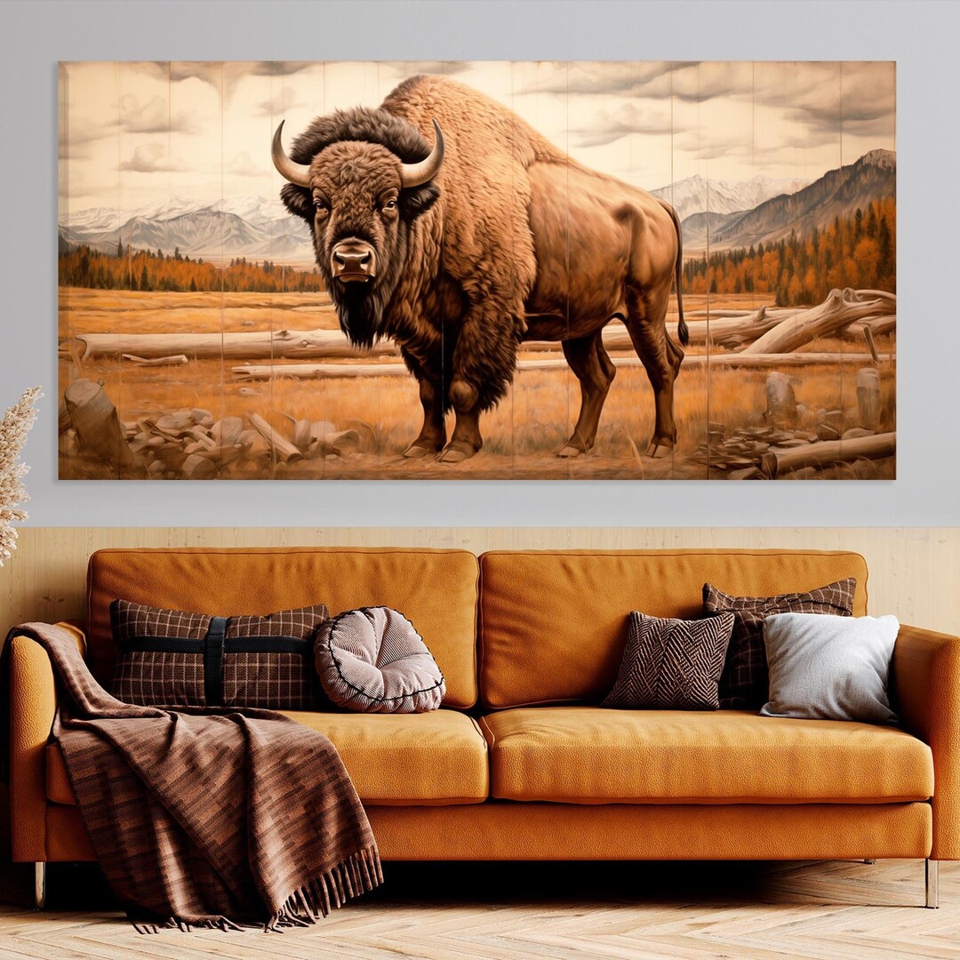 American Bison Canvas Wall Art Print, Rustic Cabin Decor - Etsy