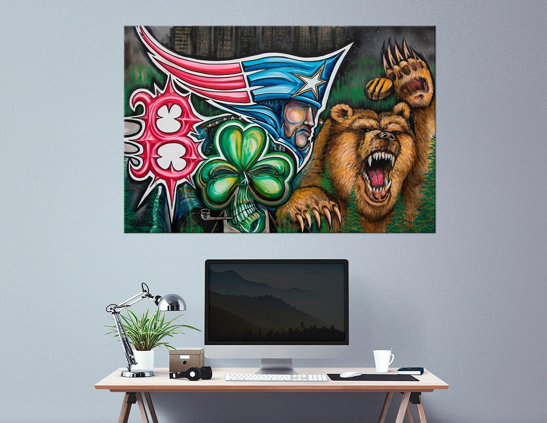 Boston Sports Wall Art Canvas Baseball Football Basketball Etsy
