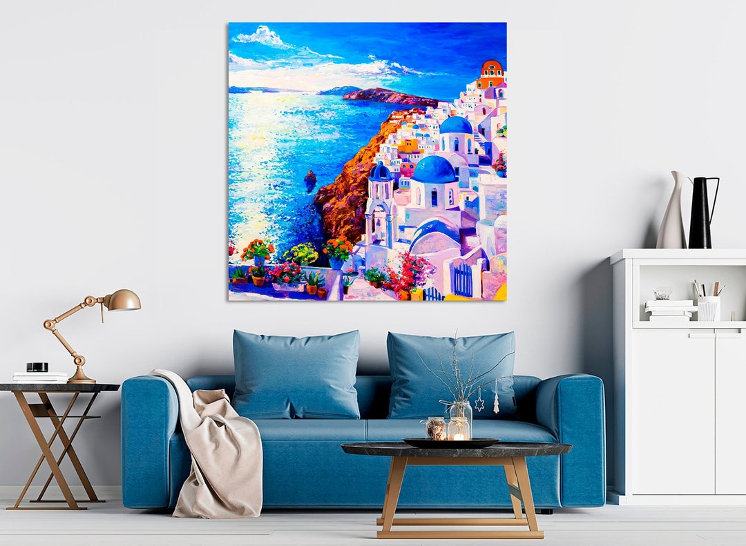 Santorini Canvas Wall Art Beautiful Places Print Blue Painting Wall Art ...