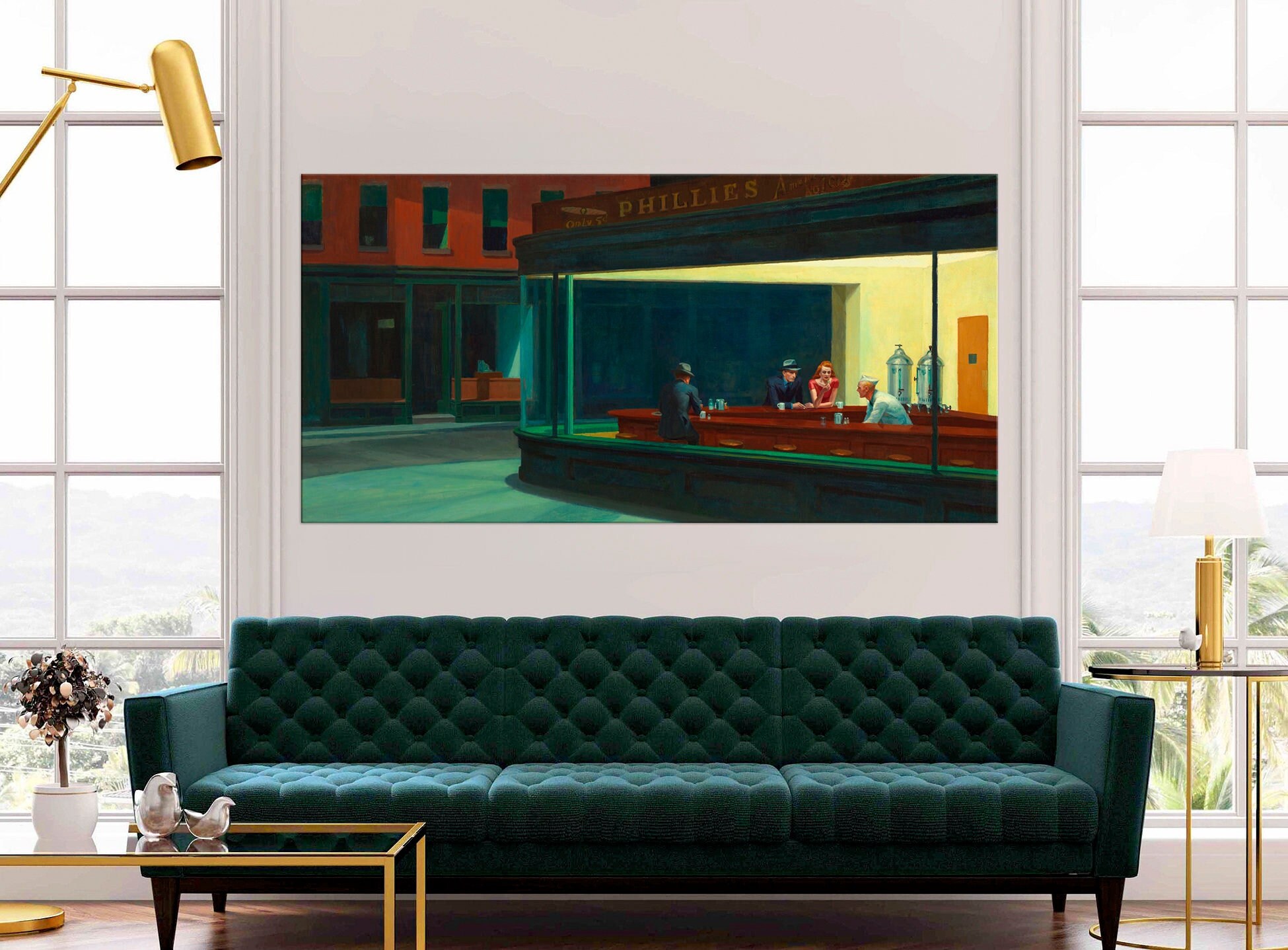 Nighthawks Edward Hopper printable canvas wall art prints Famous American painting reproduction print American art Multi panel canvas