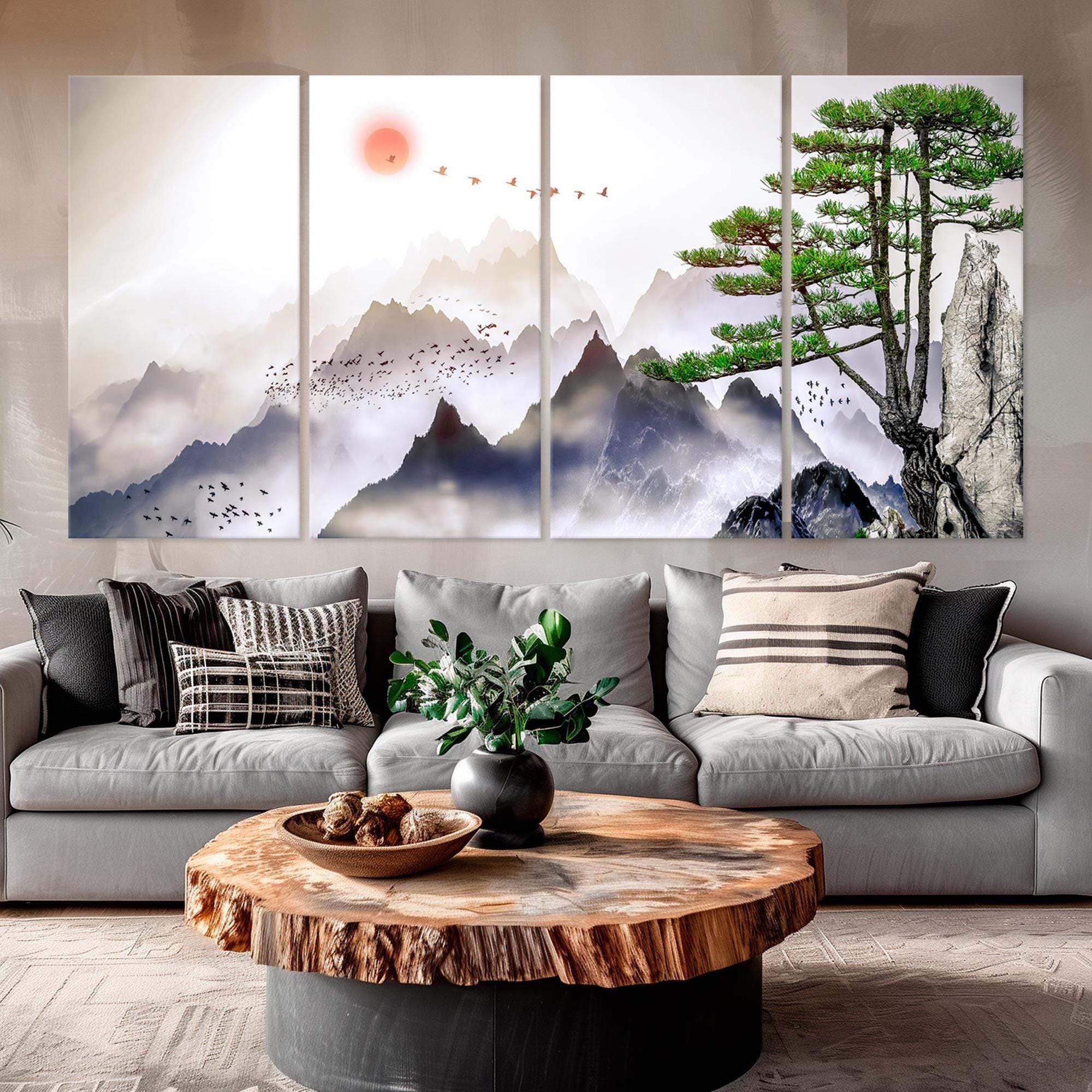 Japanese Mountain Landscape Canvas Wall Art, Asian Decor Prints - Etsy