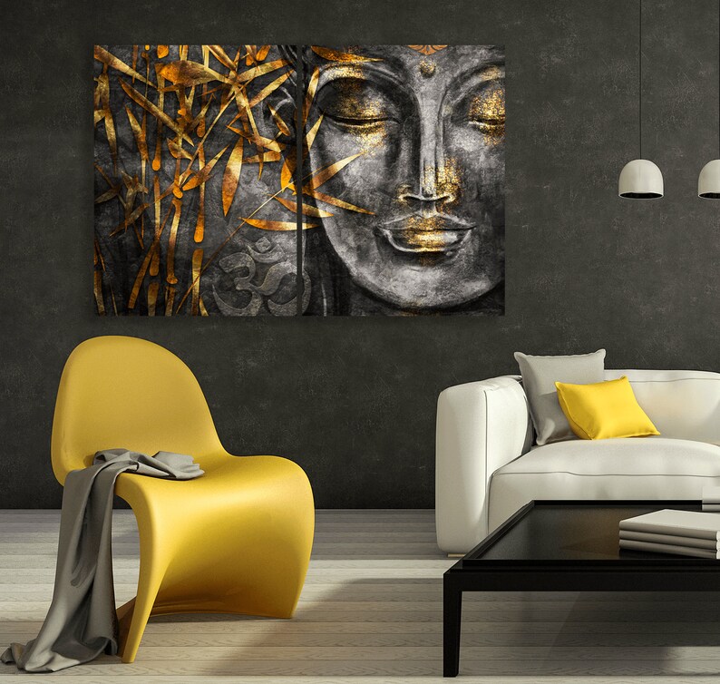 Buddha Canvas Wall Art Large Grey Buddha Wall Art Buddhist Art Etsy