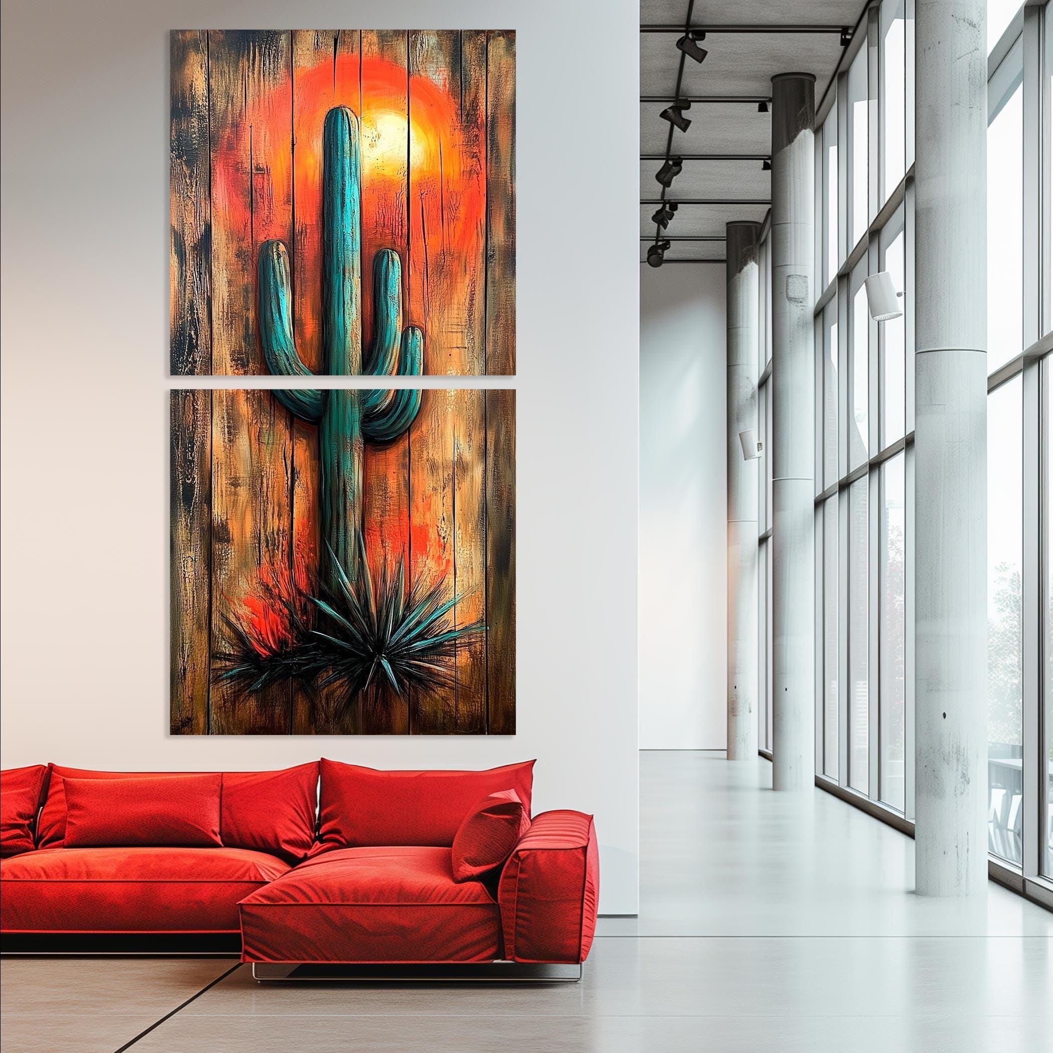 Saguaro Cactus Canvas Wall Art, Desert Botanical Succulent Print, Ready ...