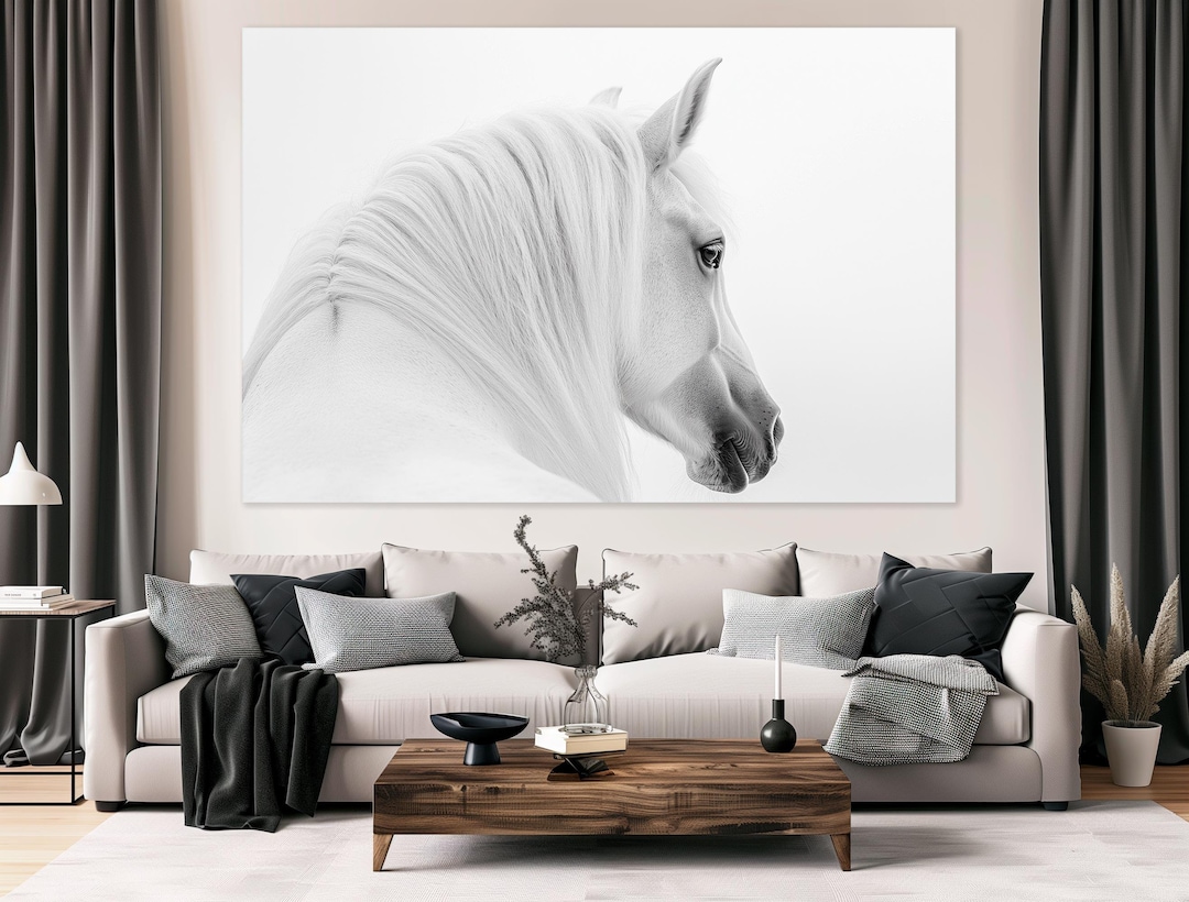 White Horse Canvas Print Horse Wall Art Rustic Wall Decor Horses Print ...