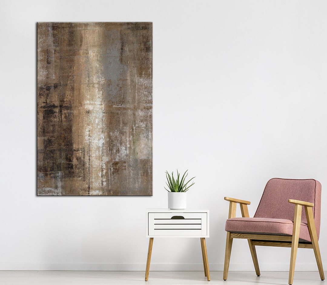 Brown Gray Canvas Wall Art Abstract Canvas Art Modern Wall Art Etsy