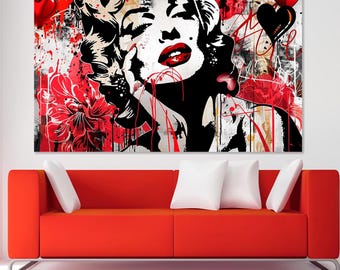 Marilyn Monroe Canvas Print, Celebrity Street Art, Feminine Wall Art