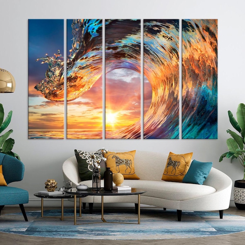 Sunset Ocean Wave Canvas Art Print, Large Wall Decor - Etsy