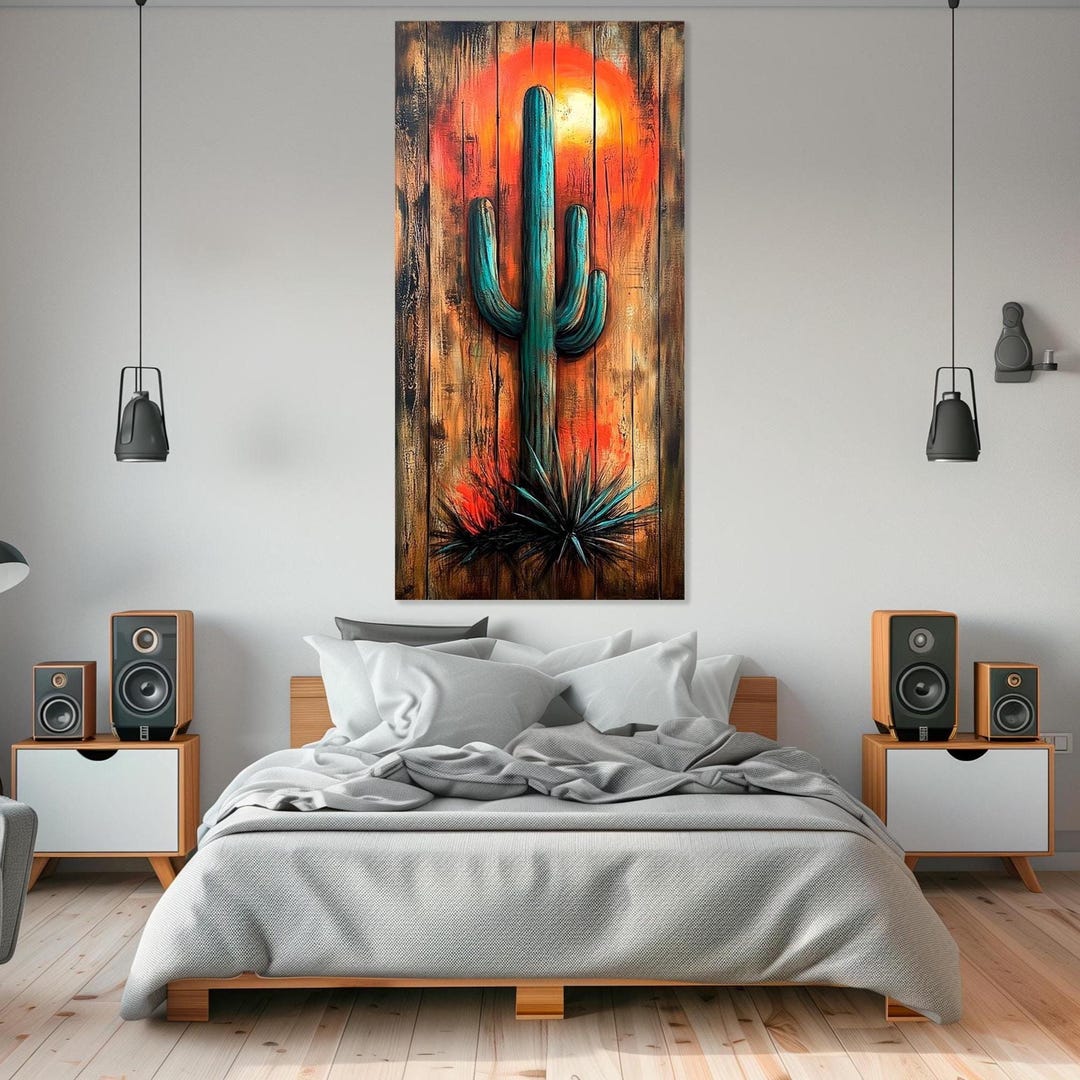 Saguaro Cactus Canvas Wall Art, Desert Botanical Succulent Print, Ready ...