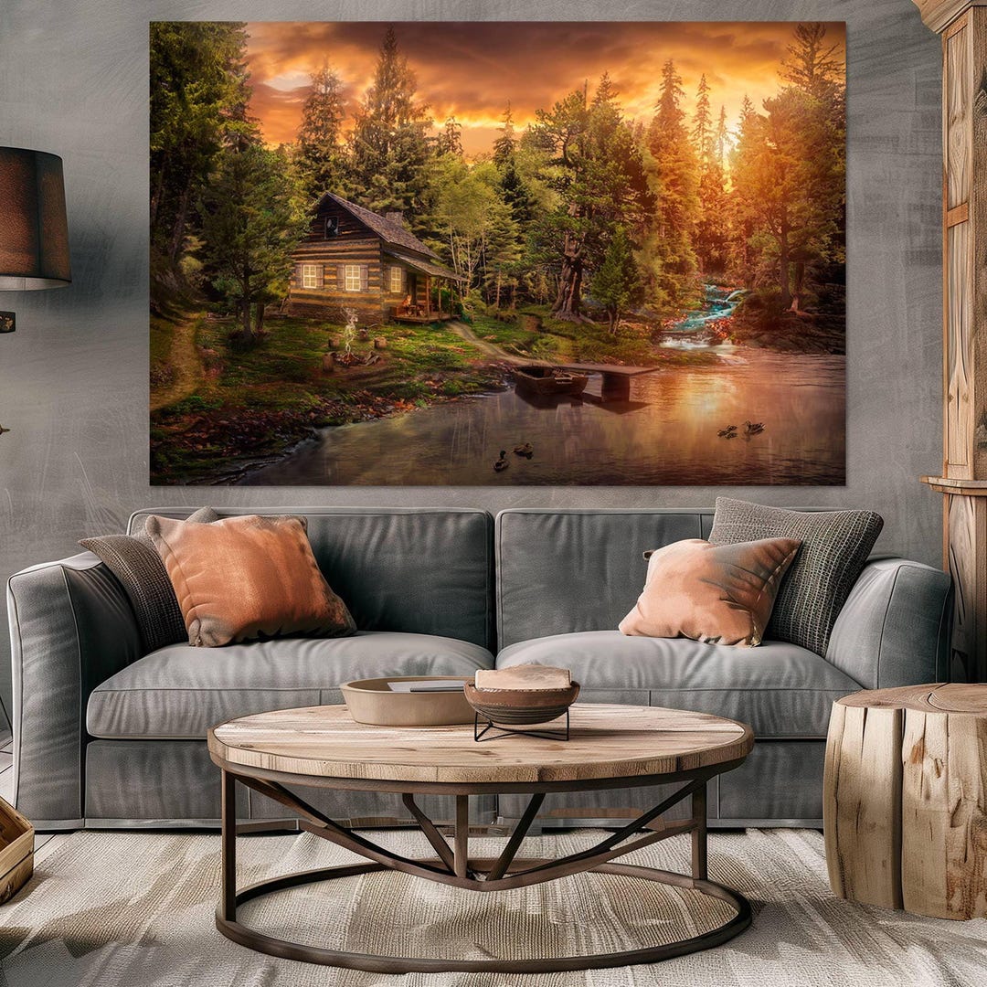 Cabin Painting Canvas Print | Landscape Wall Art - Etsy