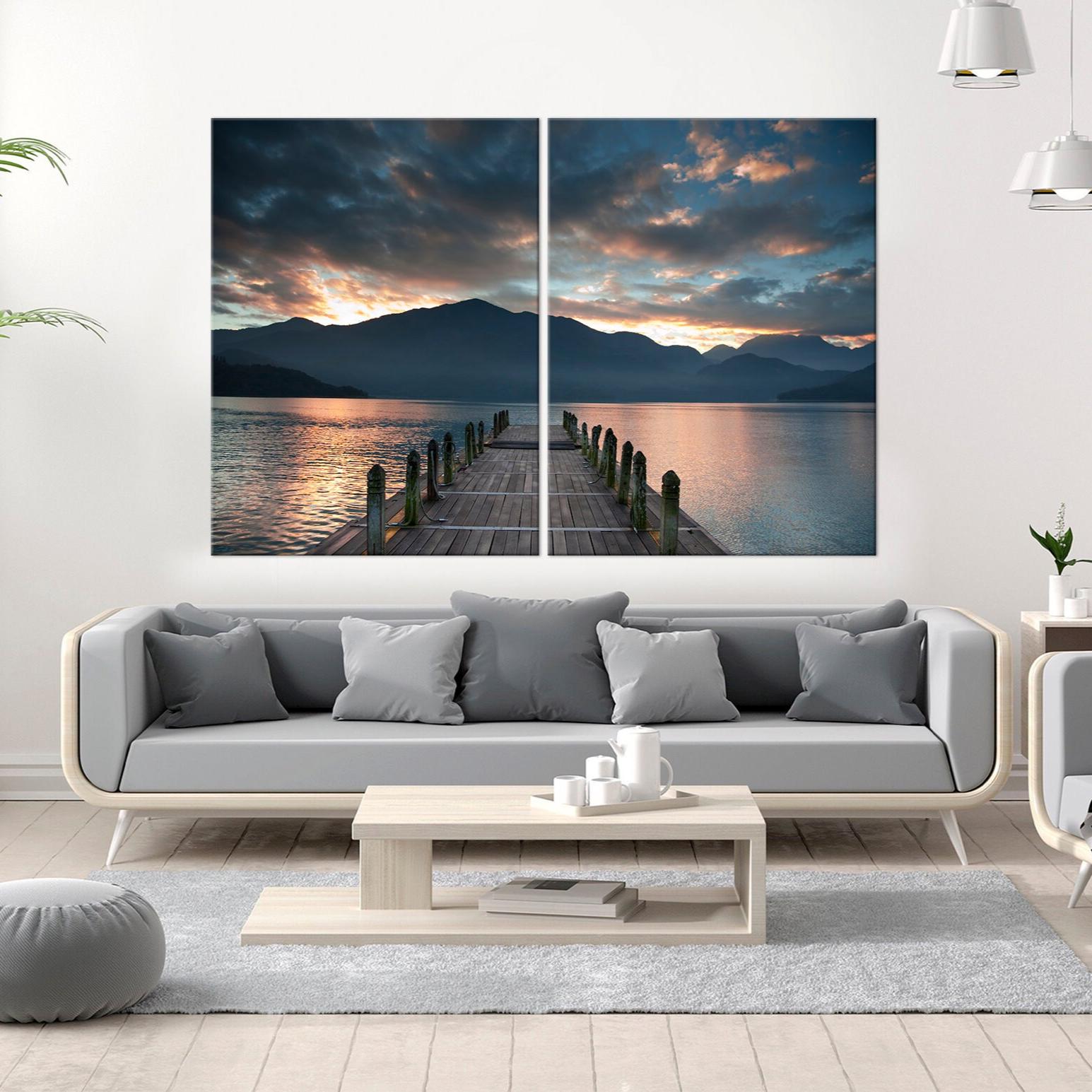 Serene Mountain Lake Canvas Print: Sunset Dock Landscape Wall Art ...