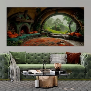Fantasy home printable canvas wall art prints Fairy house Forest landscape art Housewarming gift Kids room decor Farmhouse decor