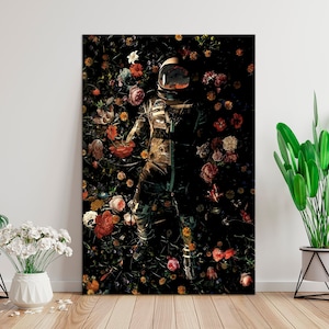 Astronaut in Flowers printable canvas wall art prints Nasa Astronaut wall art Space canvas art Astronaut print Living room decor NASA art