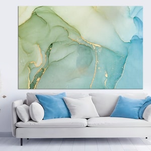 Green blue printable canvas wall art prints Glitter canvas art Abstract print Gold art Marble canvas Living room wall art Marble decor