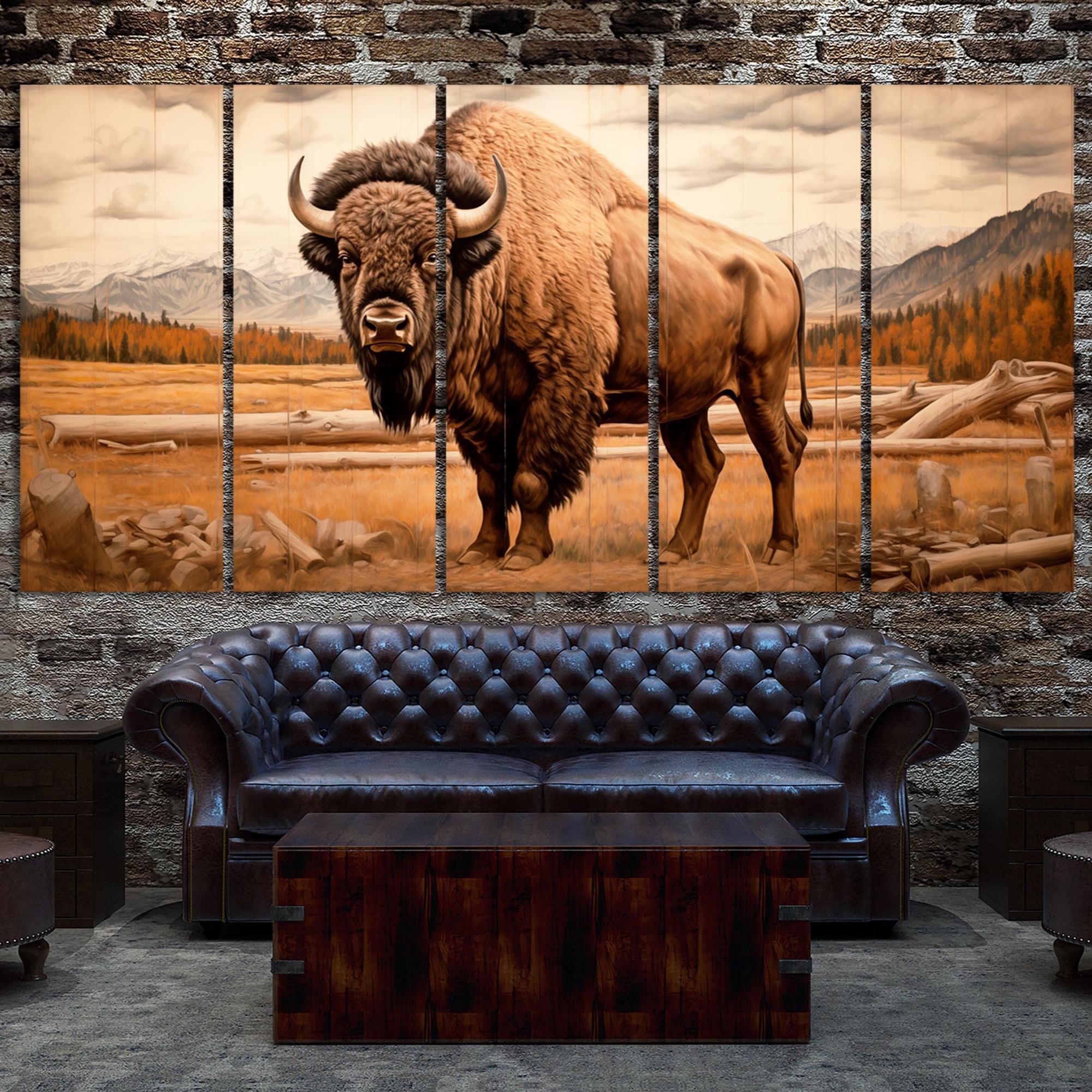 American Bison Canvas Wall Art Print, Rustic Cabin Decor - Etsy