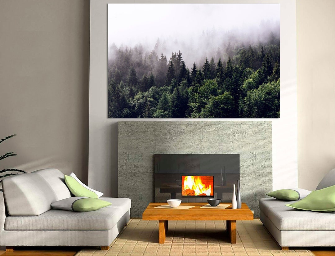 Foggy Coniferous Forest Canvas Print Pine Trees Wall Art Foggy ...