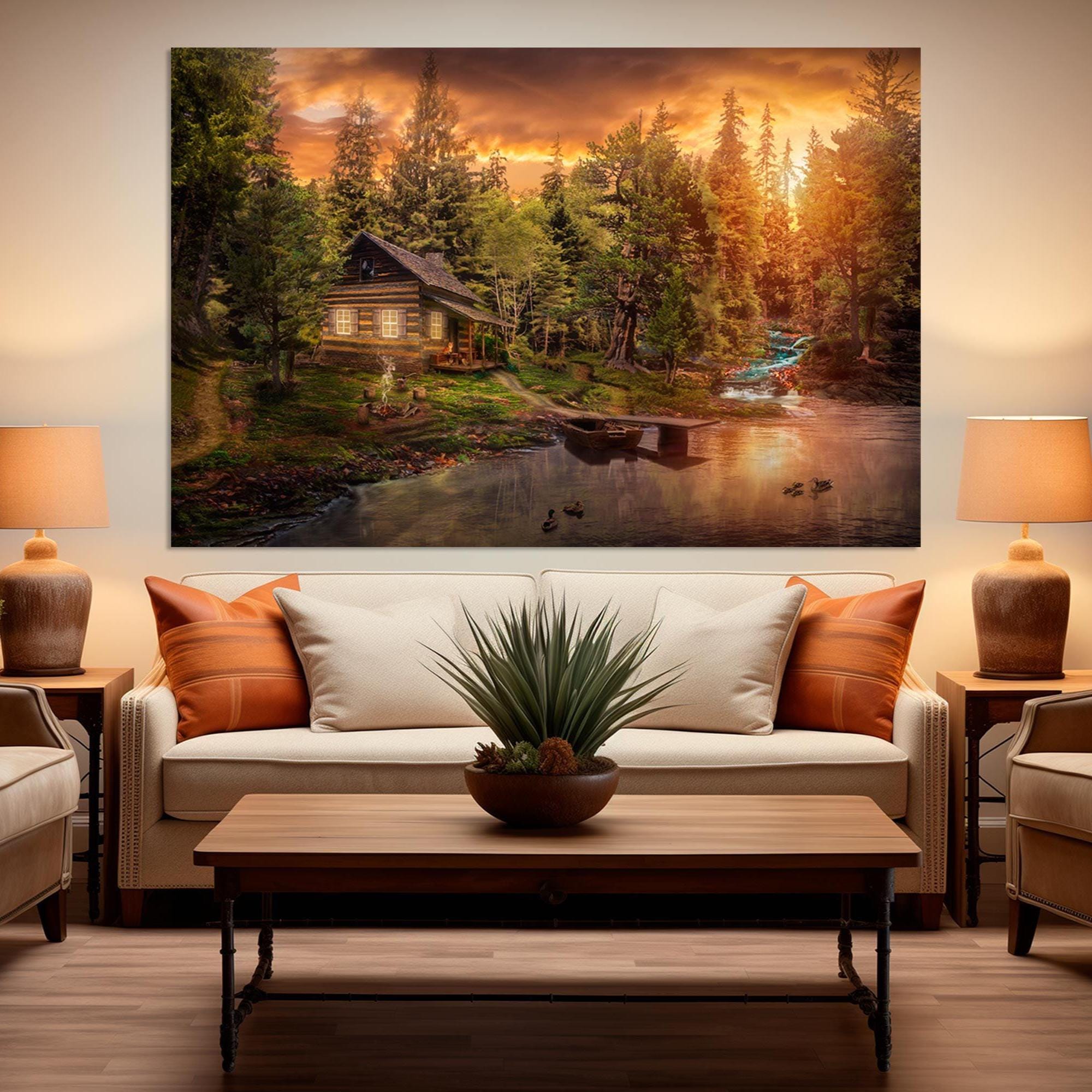 Cabin Painting Canvas Print | Landscape Wall Art - Etsy