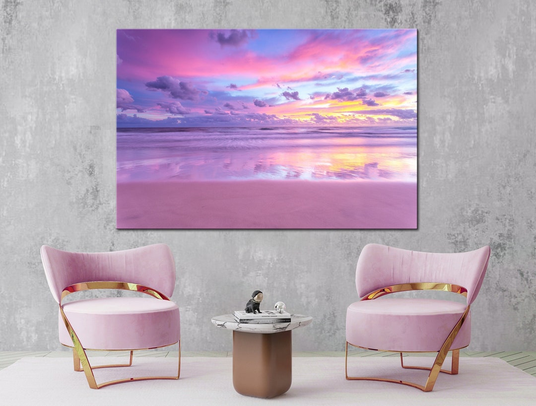 Beach Canvas Wall Art Sunrise Wall Art Sunset Wall Art Pink Sky Clouds