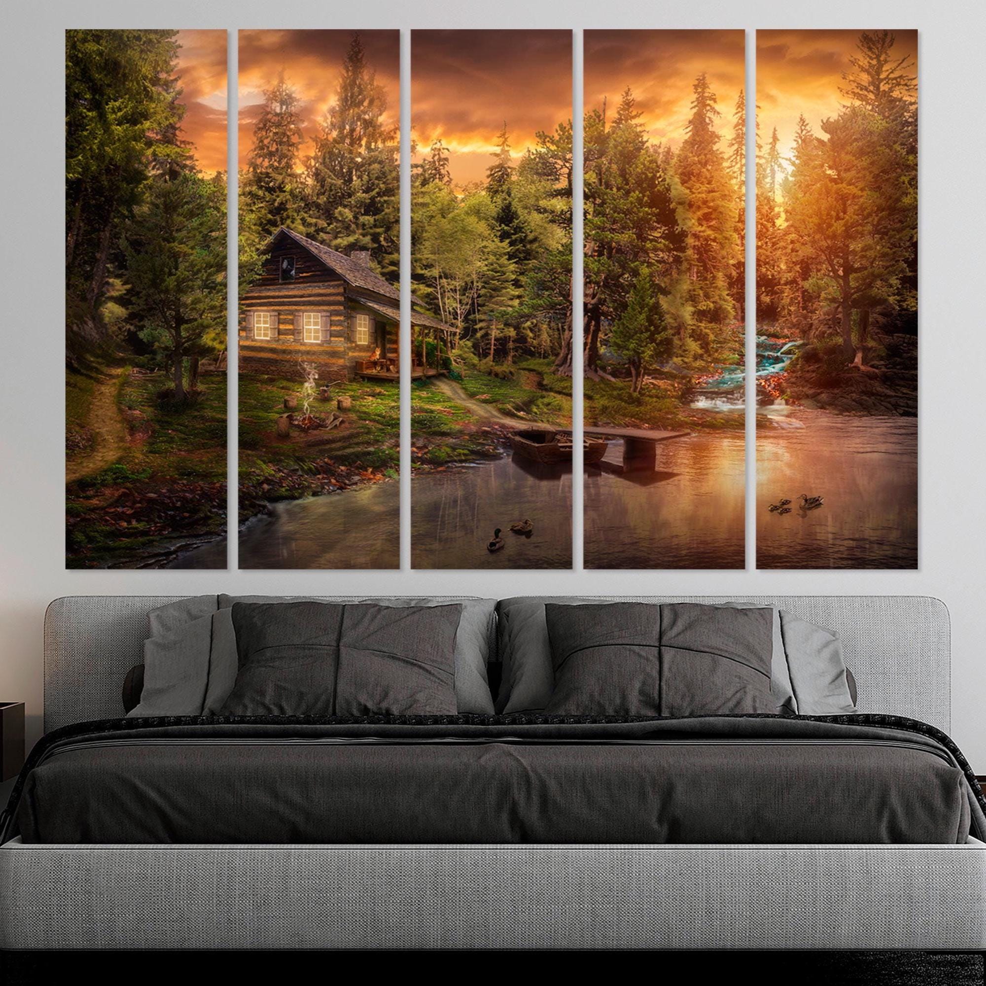 Cabin Painting Canvas Print | Landscape Wall Art - Etsy
