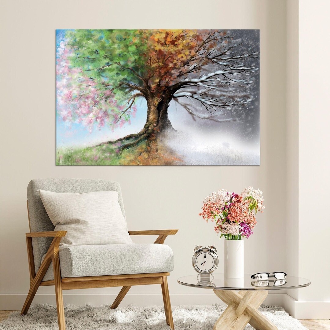 Four Seasons Tree Canvas Art Print: Abstract Colorful Wall Decor - Etsy