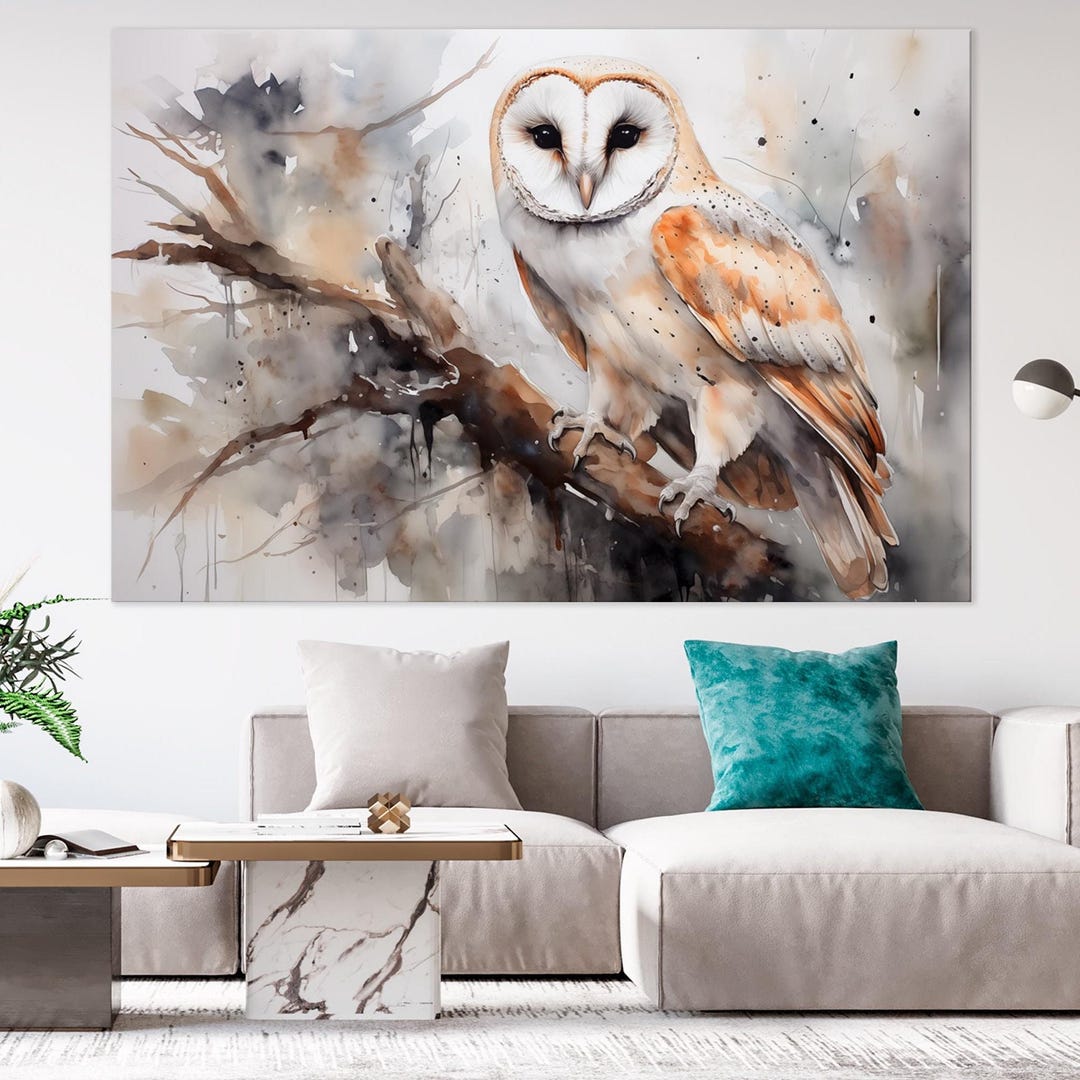 Majestic Barn Owl Canvas Print: Watercolor Style Bird Wall Art - Ready ...