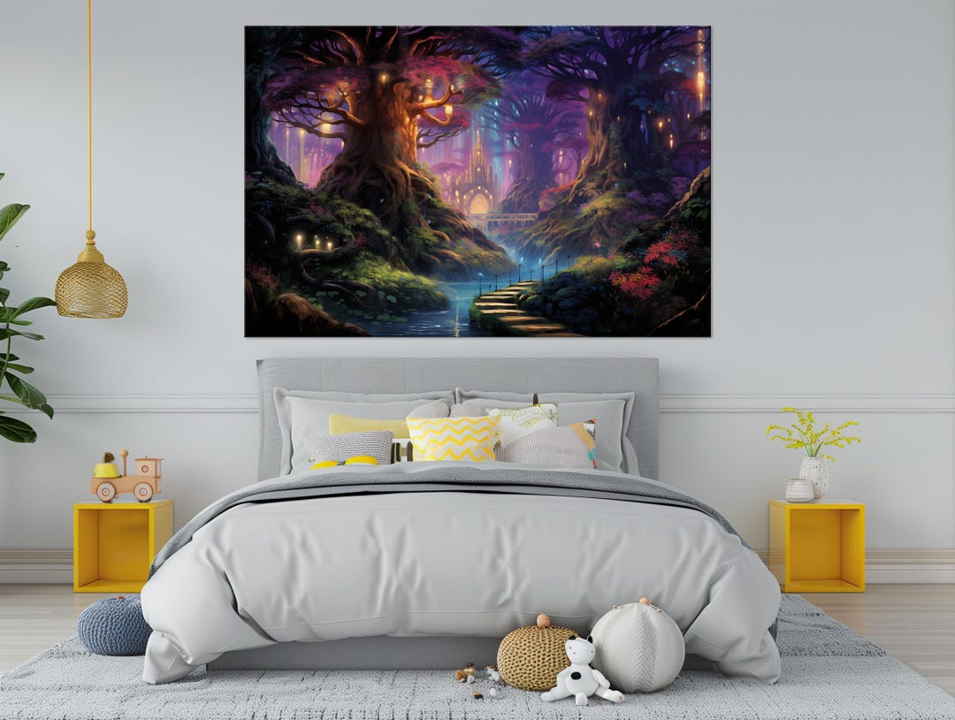 Enchanted Forest Printable Canvas Wall Art Prints Fireflies Art Fantasy ...
