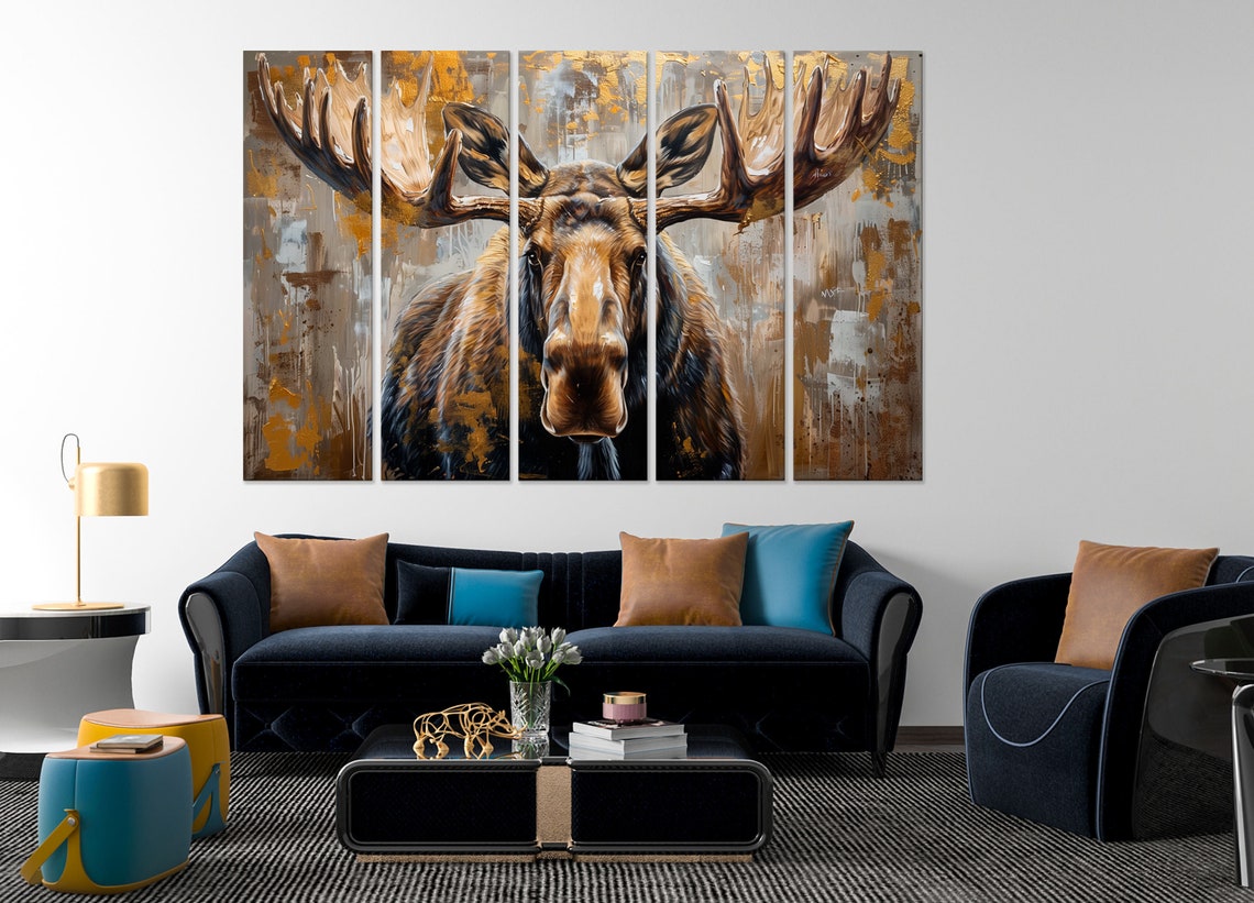 Moose Canvas Print Horns Wall Art Moose Head Animal Art Rustic Cabin