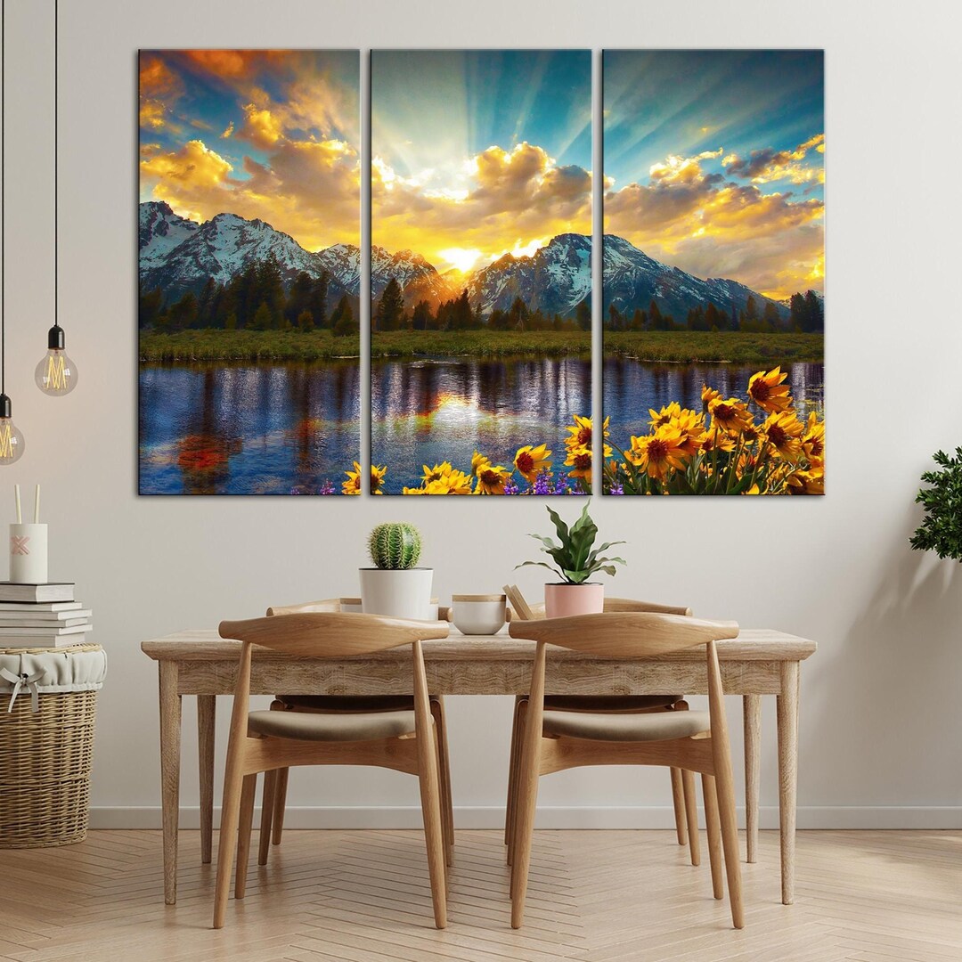 Mountain Sunset Lake Canvas Wall Art – Ready to Hang Landscape Nature ...
