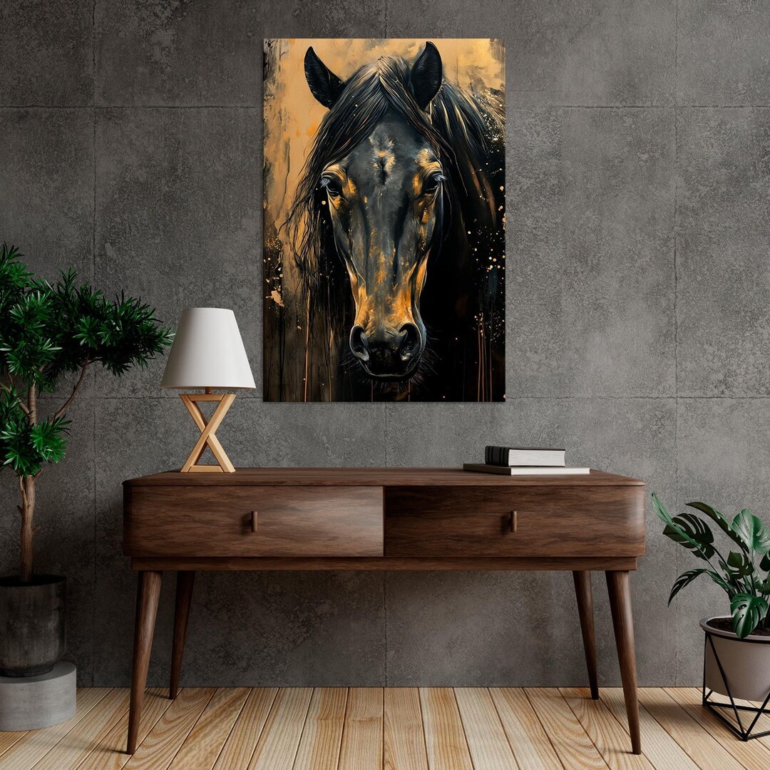 Black Horse Portrait Canvas Print: Modern Living Room Wall Art - Etsy