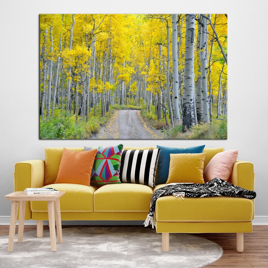 Autumn Forest Path Canvas Print: Golden Aspen Trees Wall Art, Fall ...