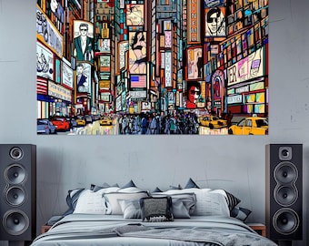 Times Square Canvas Print, Colorful New York City Wall Art