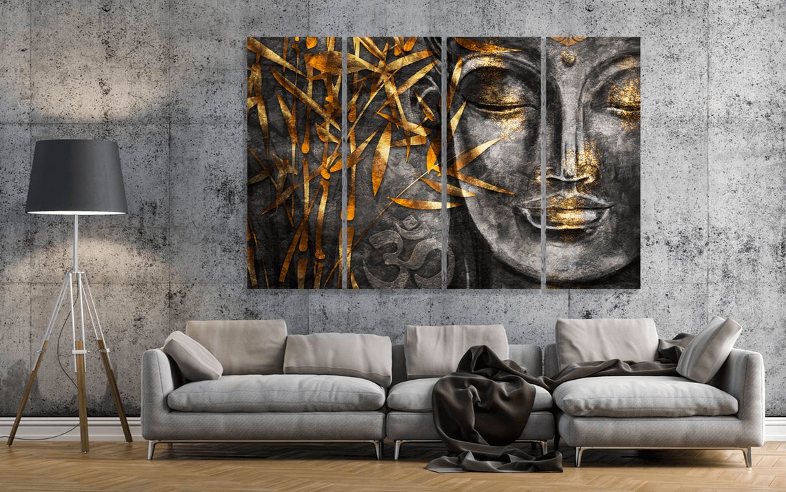 Buddha Canvas Wall Art Large Grey Buddha Wall Art Buddhist Art Etsy