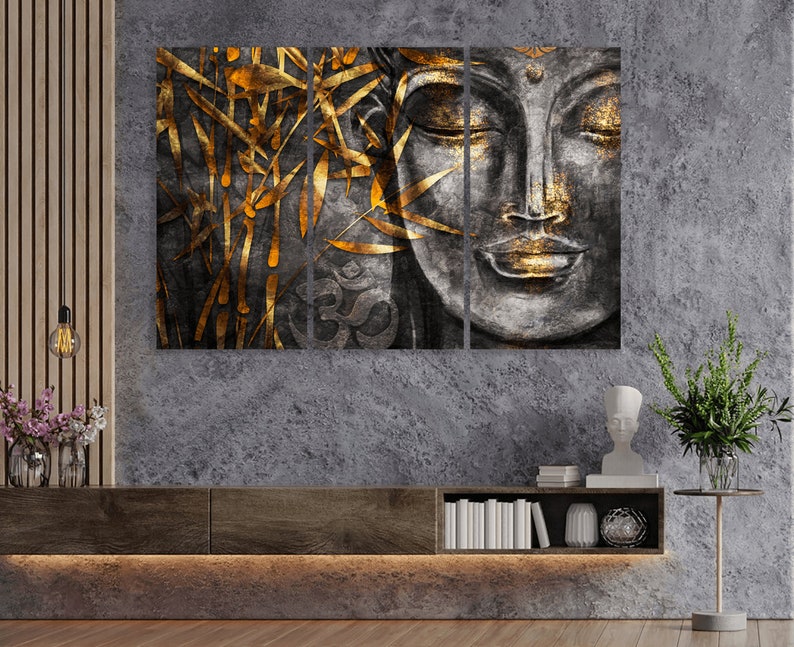 Buddha Canvas Wall Art Large Grey Buddha Wall Art Buddhist Art Etsy