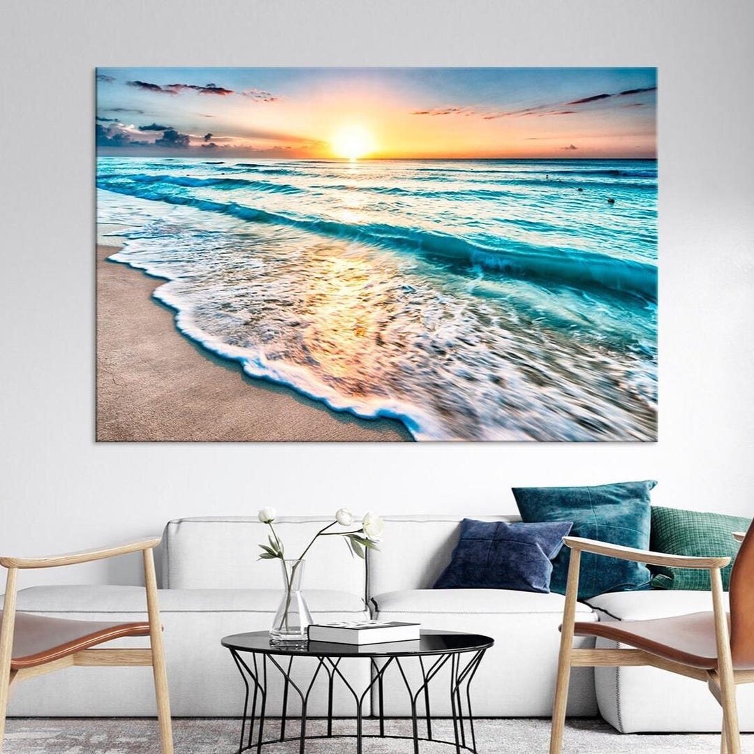Beach Sunset Canvas Print, Ocean Waves Wall Art - Etsy