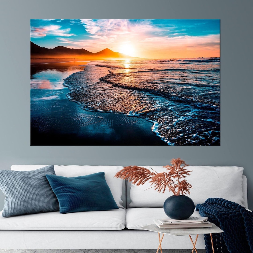 Sunset Beach Canvas Print, Coastal Ocean Wall Art - Etsy