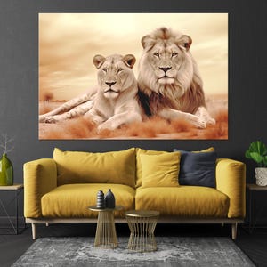 Couple Lions printable canvas wall art prints Animal art Love print African wildlife Gift for couple Anniversary gift Living room decor