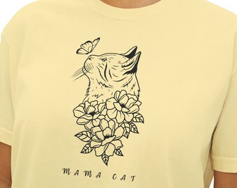 Feline Fashion: Cat Mom Floral  Box Tee, Perfect Gift for Cat Lovers, Mothers Day Present, Floral Cat Lover Gift, Unique Cat Gifts for Mom