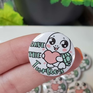 Cute Turtle Heart "Save The Turtles" Button Pin
