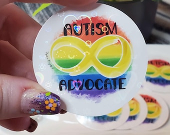 Holographic Rainbow Autism Advocate Gold Infinity Awareness Sticker