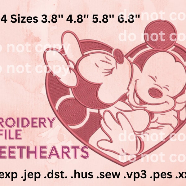 Sweethearts in love mouse and mice embroidery files different sizes and file types