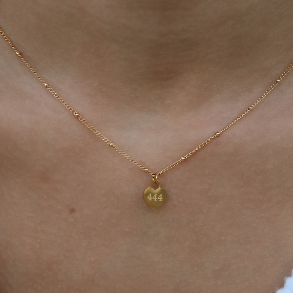 Gold Angel Number Necklace, Lucky Number Necklace, Heart Angel Number Necklace, Heart Lucky Pendant, Personalized Gift, 222 333 444 777