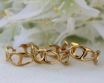 Gold Filled Adjustable Ring, Link Gold Waterproof Ring, Stainless Steel, Open Stackable Gold Ring, Minimalist Statement Rings, Gold Band