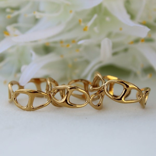 Gold Filled Adjustable Ring, Link Gold Waterproof Ring, Stainless Steel, Open Stackable Gold Ring, Minimalist Statement Rings, Gold Band