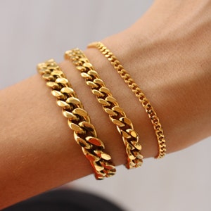 18K Gold Filled Stainless Steel Cuban Link Chain, Curb Blake Thick Gold Curb Chain Bracelet Chunky, WATERPROOF Jewelry, Mens Bracelet, Gift