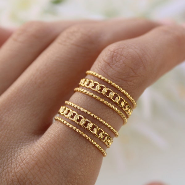Goud gevulde verstelbare ring, dubbele band link gouden waterdichte ring, roestvrij staal, open stapelbare gouden ring, minimalistische statement ringen