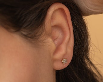 Dainty Flower Pearls Earrings Everyday Boho Stud Earrings Minimalist Flower Pearls Studs Minimalist Dainty Earrings Tarnish Free Jewelry