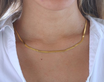 Gold Filled Herringbone Necklace Snake Flat Herringbone Choker Dainty Layering Necklace 3mm Waterproof Herringbone Mothers Day Gift