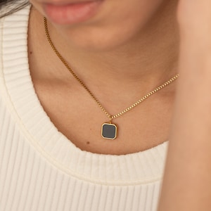 Gold Onyx Necklace Black Stone Necklace Minimalist Charm Necklace  Layering Necklace Unisex Jewelry for Women Personalized Gift for Her