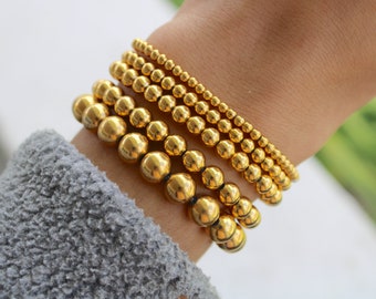 Gold Filled Beads Bracelet, Gold Beaded Bracelet, Waterproof Bracelet, Stacking Bracelet, Layering Beads Bracelet, Elastic Beads Bracelet