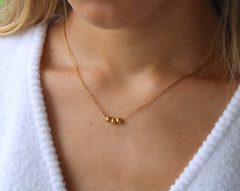 Gold Beads Necklace Dainty Layering Choker Necklace Stainless Steel Waterproof Jewelry Gold Beaded Necklace Birthday Gift for Her